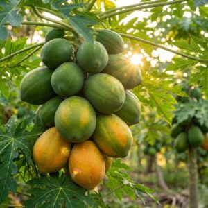 Trái đu đủ ở trên cây