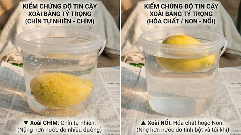 Thử nghiệm thả nước để nhận biết xoài chín tự nhiên