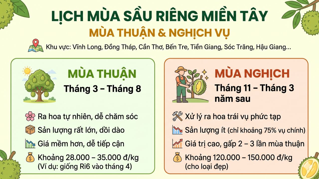 Lịch mùa sầu riêng miền Tây mua thuận và nghịch vụ