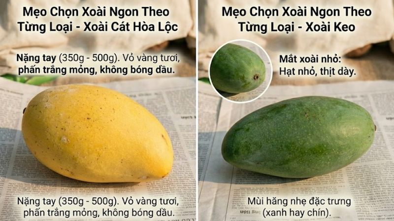 Mẹo chọn xoài cát Hoà Lộc và xoài keo ngon chuẩn