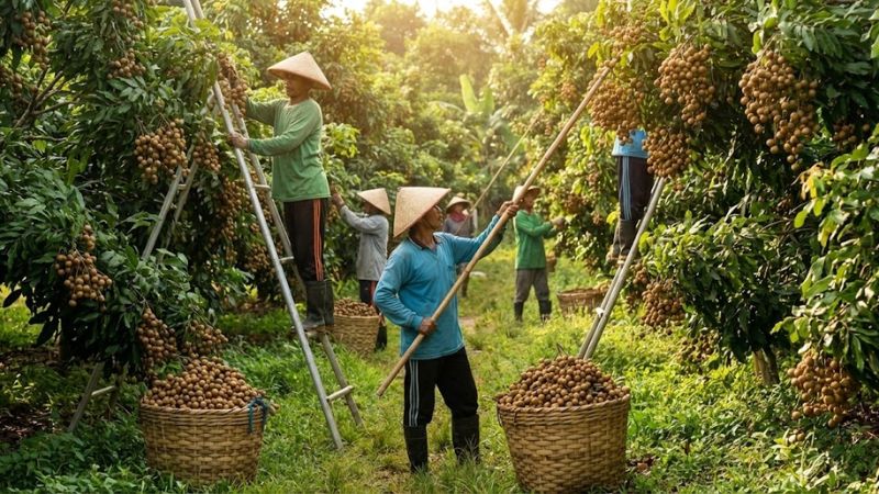 Vườn Nhà Tía Má thu hoạch nhãn indo tại vườn