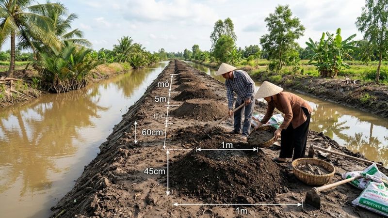 Hướng dẫn khâu làm đất lên liếp và đắp mô cho mận Tam Hoa