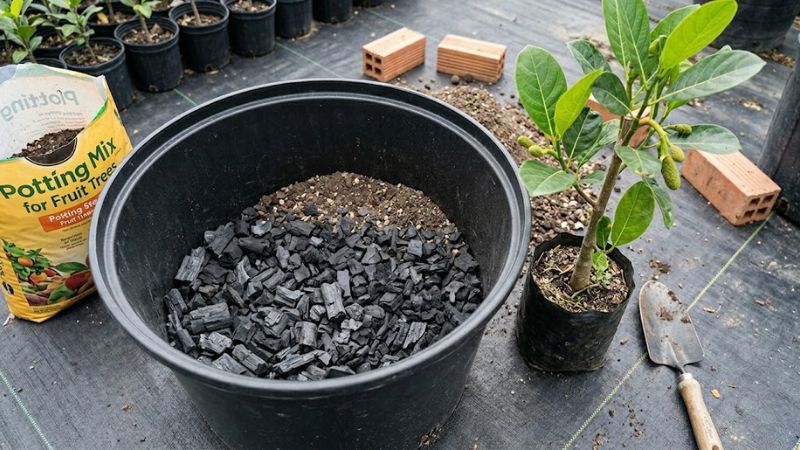 Chậu nhựa cỡ lớn màu đen để trồng mít thái