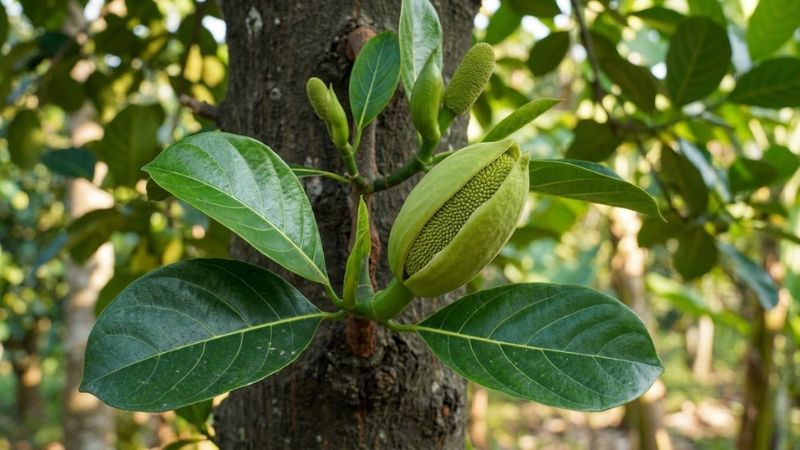 Cụm hoa cái cây mít thái đang phát triển