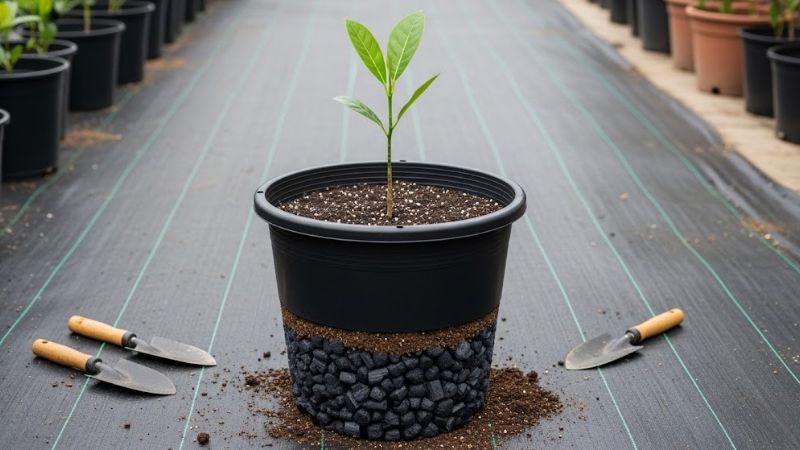 Đặt cây mít thái vào giữa chậu để trồng