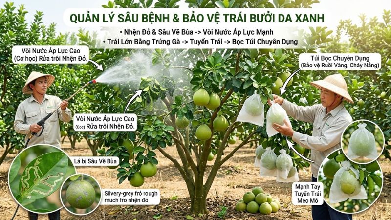 Quản lí sâu bệnh và bảo vệ trái thương phẩm bưởi da xanh