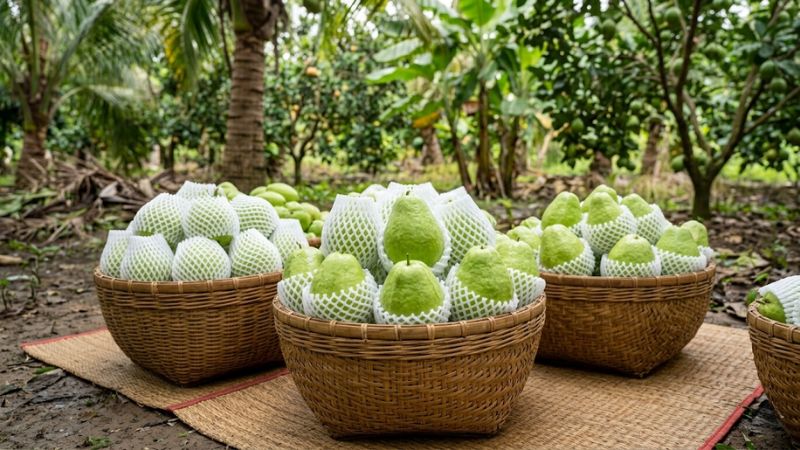 Giỏ ổi lê Đài Loan vừa được thu hoạch chuẩn giá