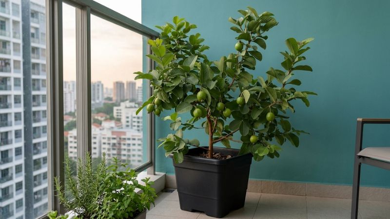 Cây giống ổi lê Đài Loan lai lùn trồng ở ban công