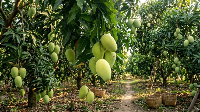 Vườn xoài Cát Chu đang trong mùa thu hoạch