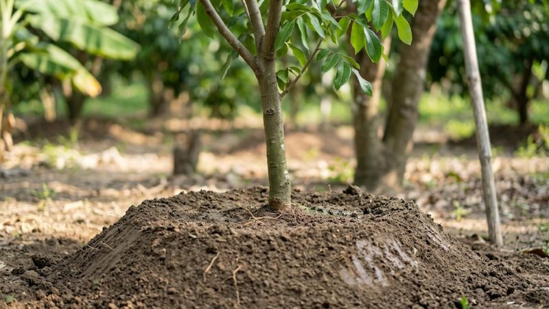 Gốc nhãn Ido nhỏ được đắp mô đất cao
