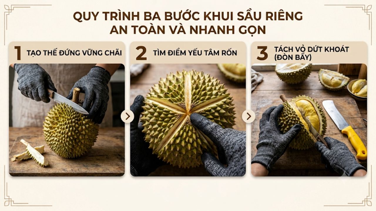 Quy tình ba bước thao tác bổ sầu riêng