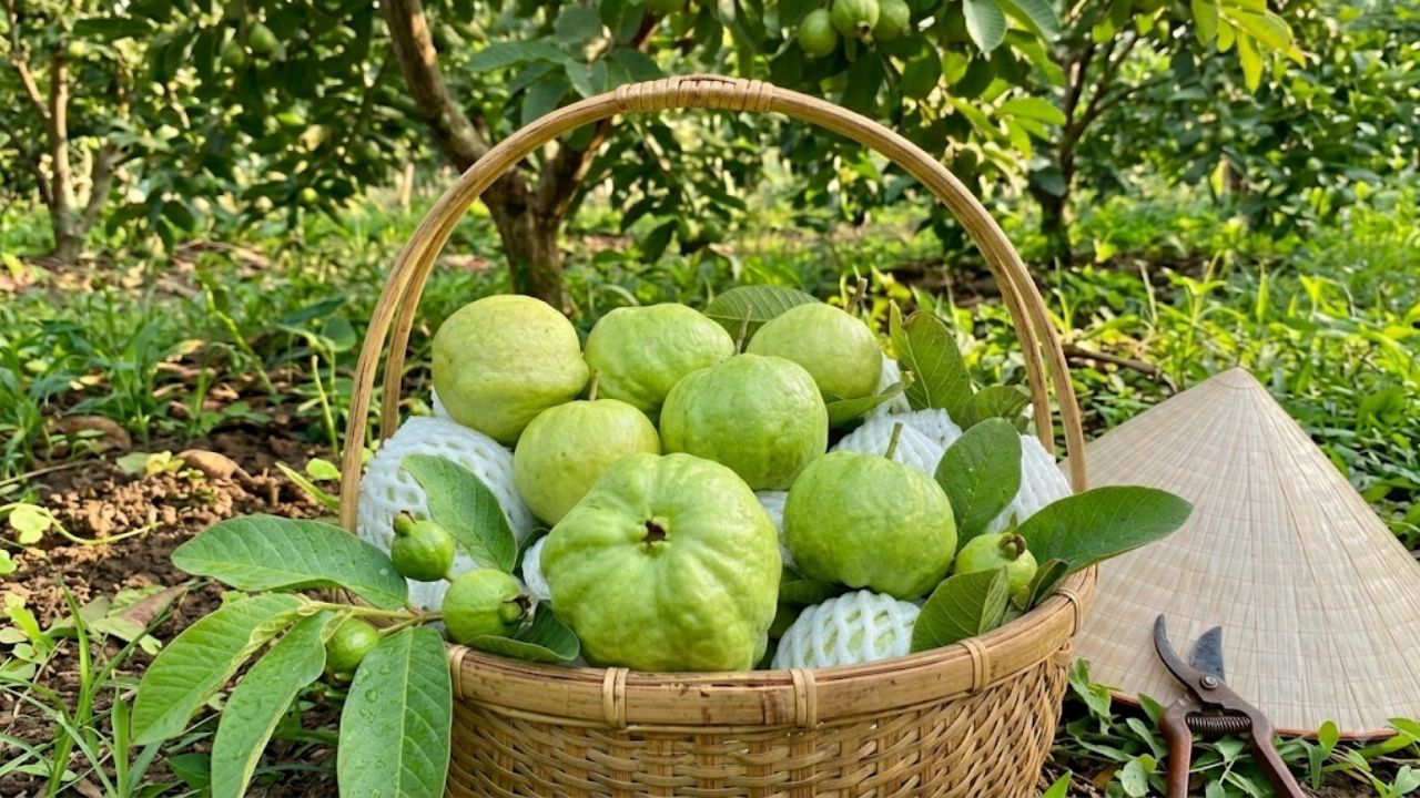 Rổ ổi Nữ Hoàng loại 1 vừa thu hoạch tại vườn, quả to tròn