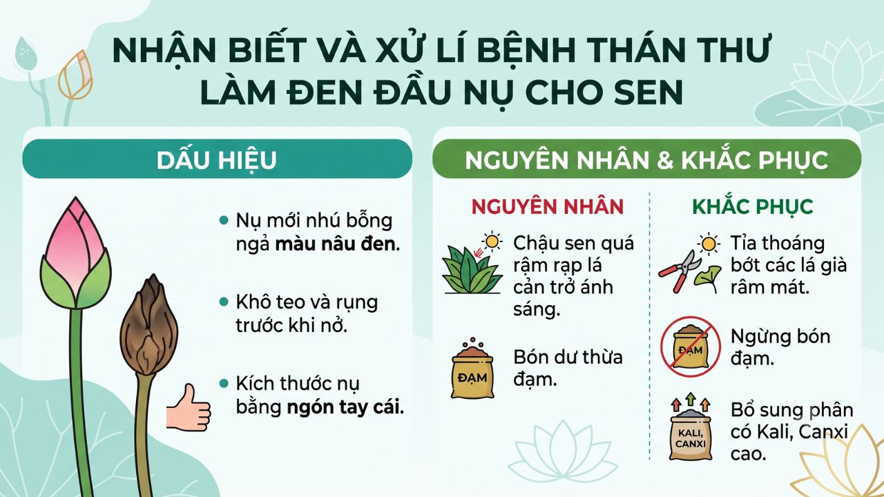 Cách nhận biết và xử lí bệnh thán thư làm đen đầu nụ cho sen
