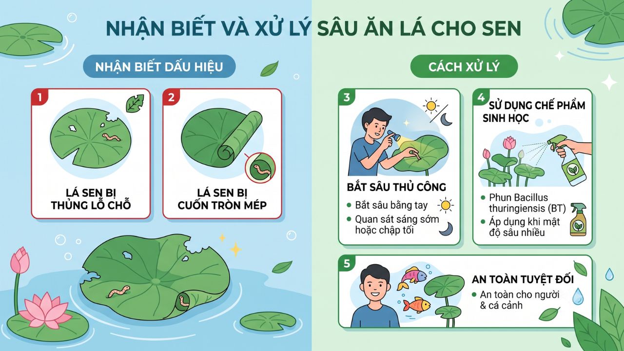 Cách nhân biết và xử lí sâu ăn lá sen