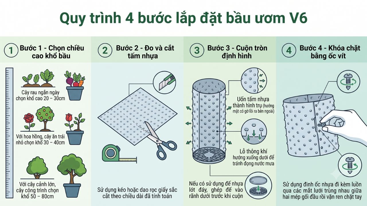 Quy trình 4 bước lắp đặt chuẩn bầu ươm v6