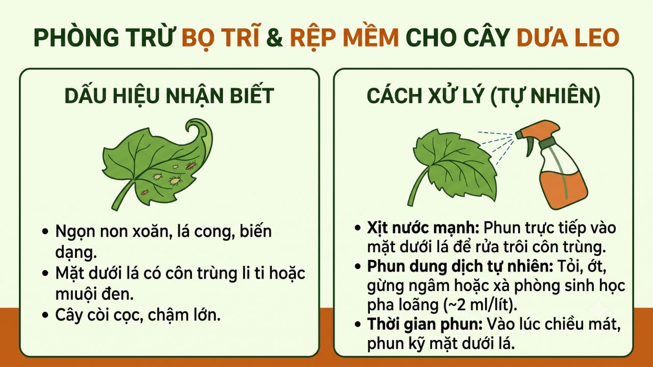 Cách phòng trừ bọ trĩ, rệp mềm cho cây dưa leo