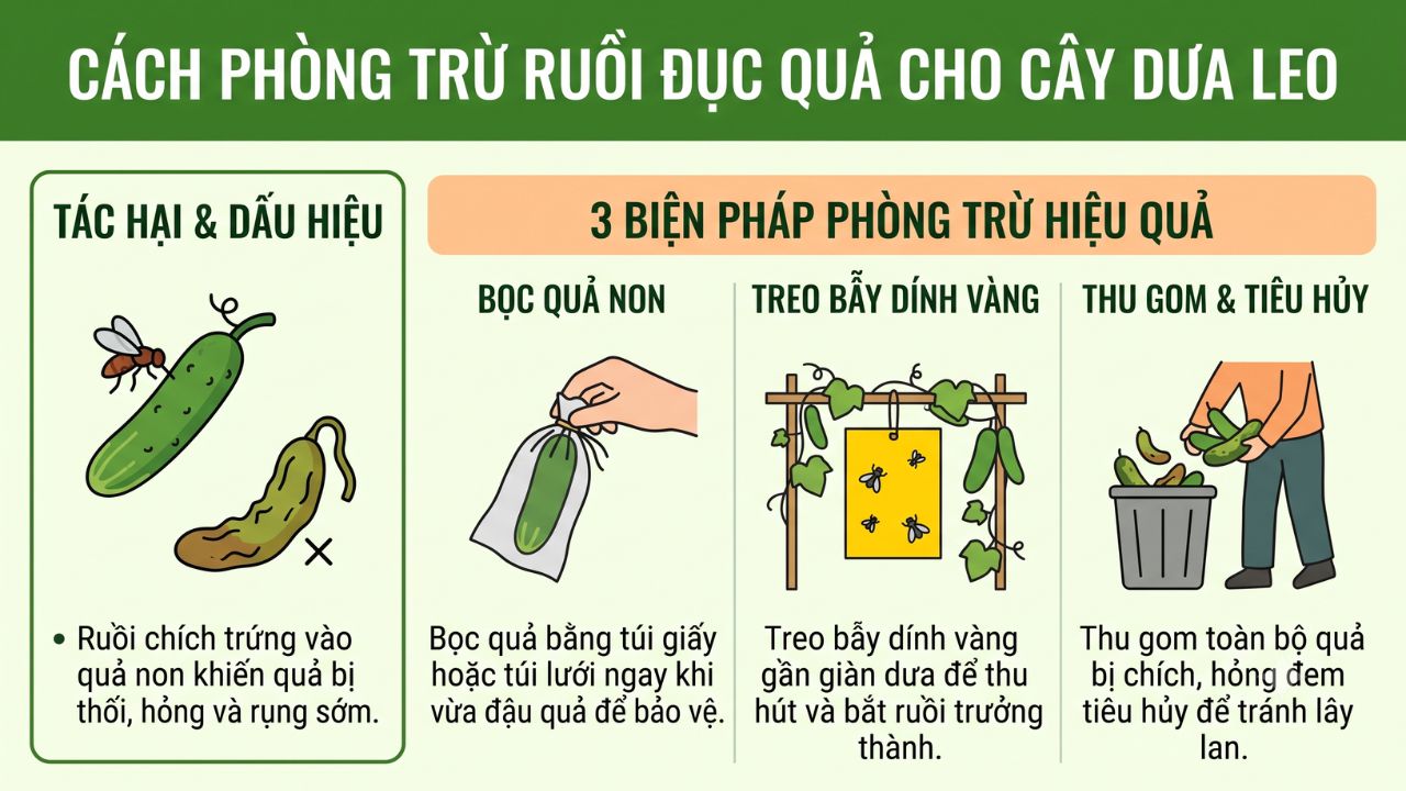 Cách phòng trừ ruồi đục quả cho cây dưa leo