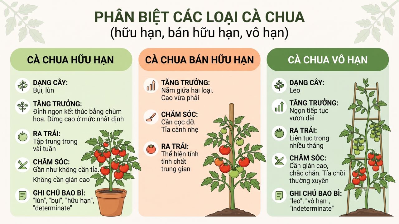 Phân biệt cà chua hữu hạn, bán hữu hạn và vô hạn