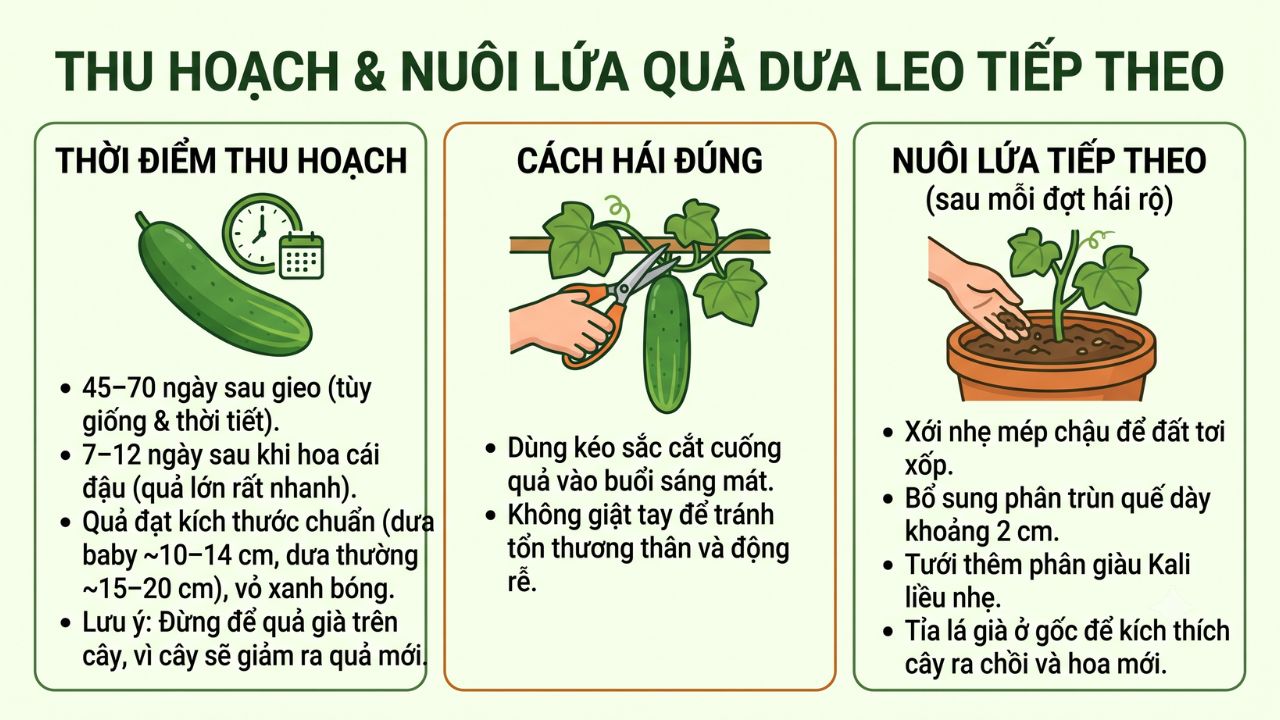 Thu hoạch và nuôi lứa quả dưa leo tiếp theo