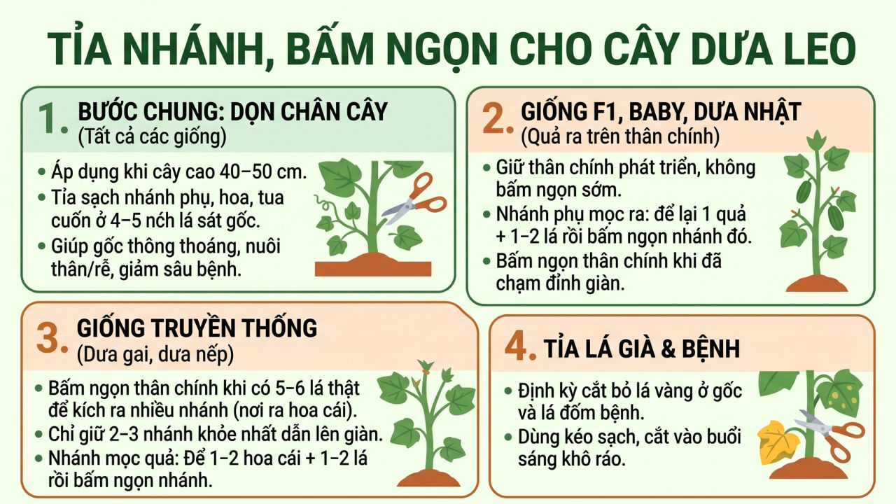 Tỉa nhánh, bấm ngọn theo từng nhóm giống