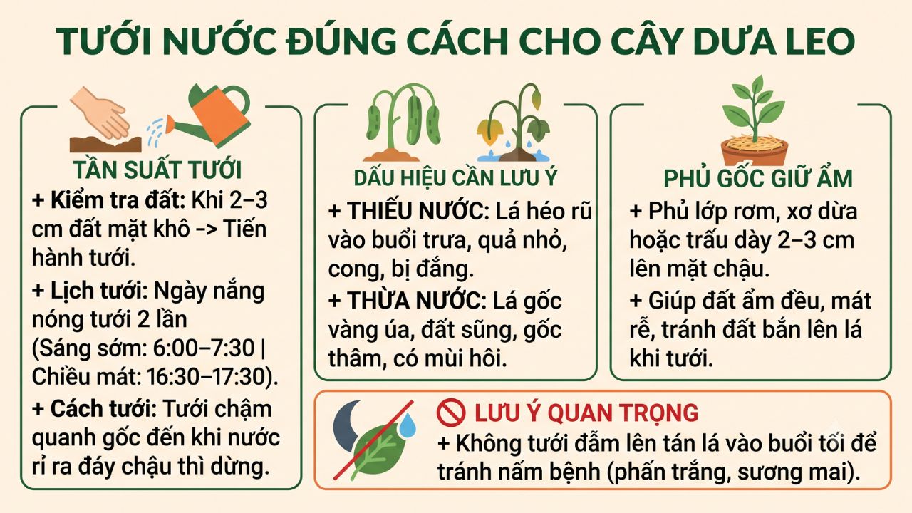 Tưới nước đúng cách cho cây dưa leo