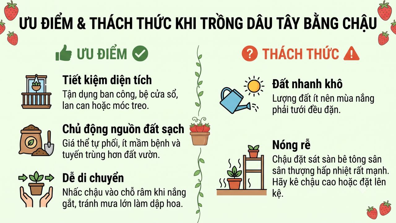 Ưu điểm và thách thức khi trồng dâu tây bằng chậu