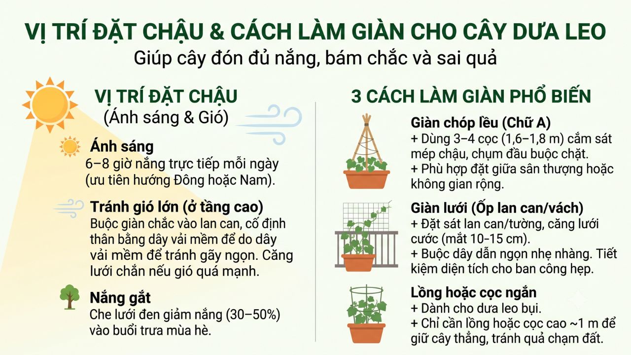 Vị trí đặt chậu và cách làm giàn